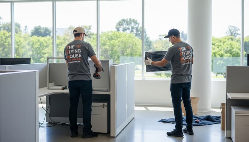 Commercial moving crew loading an office